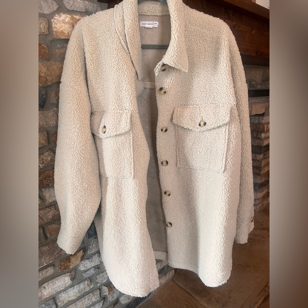 Ladies Good American Cream Sherpa Jacket
